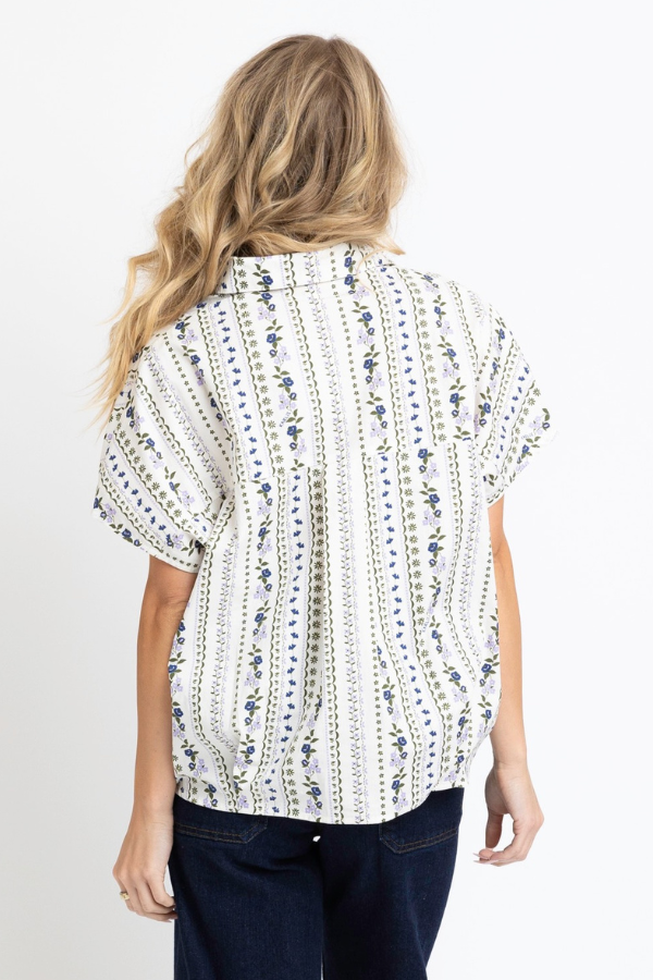 KARLIE: OLIVE FRENCH FLORAL SIGNATURE VNECK COLLAR TOP