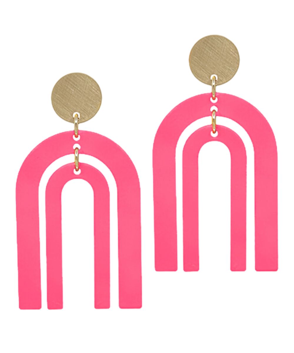 NEON PINK 2 ARCH COATED EARRINGS