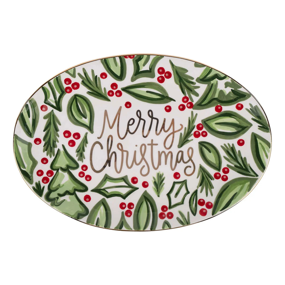 CHRISTMAS HOLLY BERRY OVAL TRAY