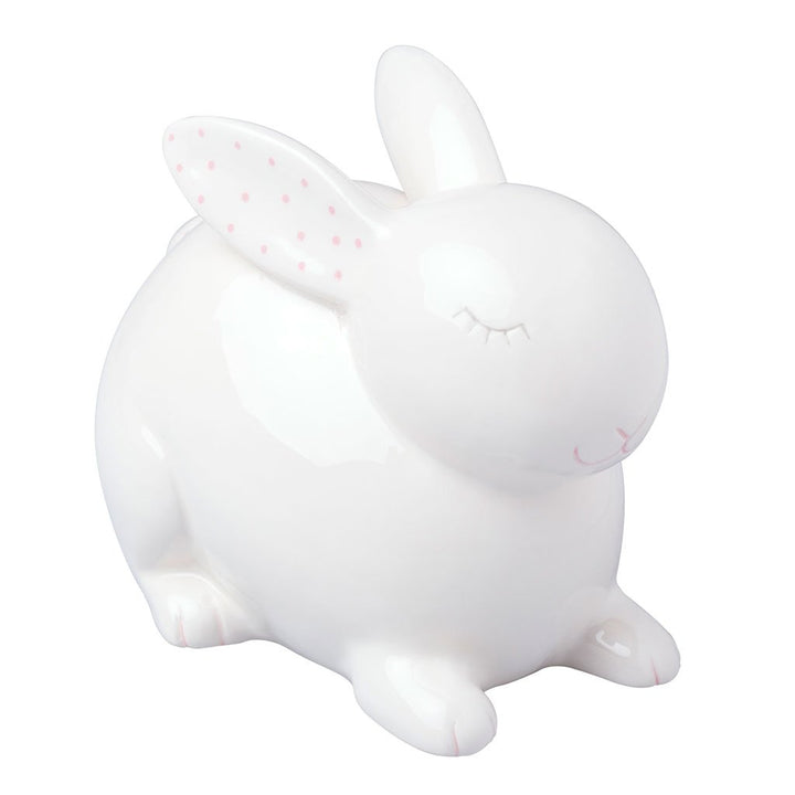 BUNNY MONEY BANK WITH PINK DETAILS