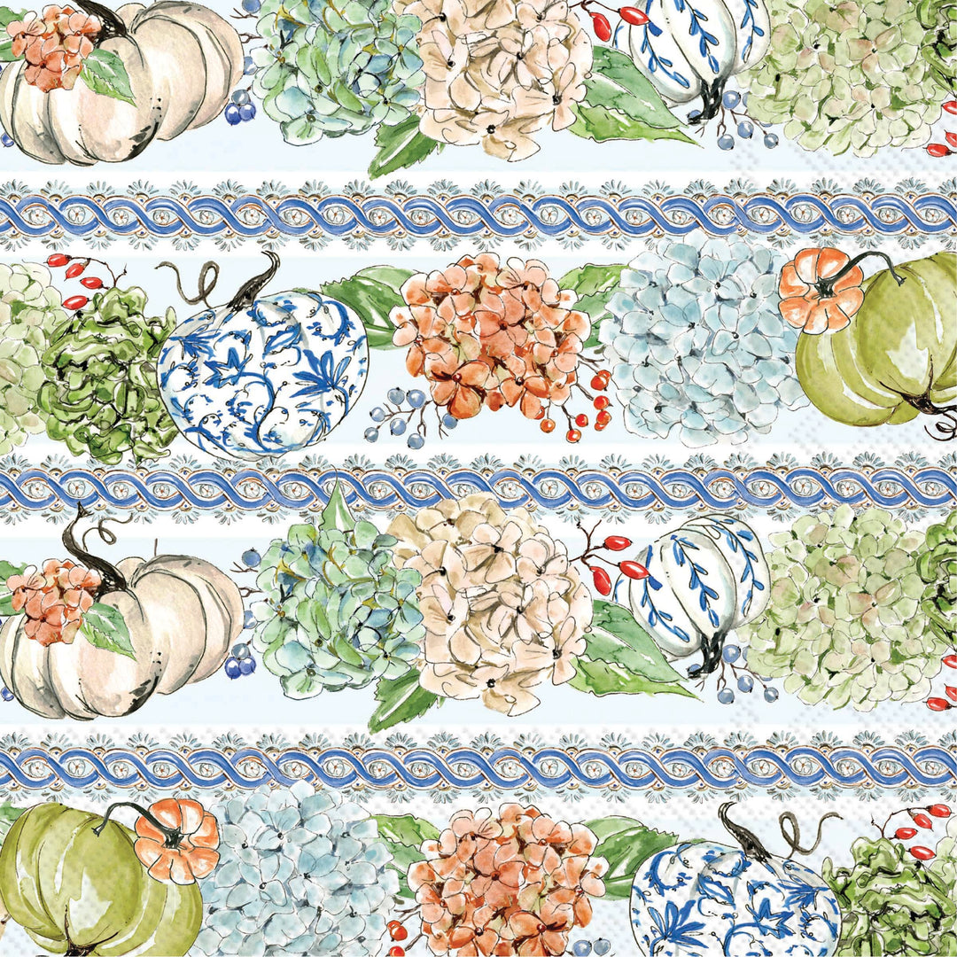 FALL HYDRANGEA STRIPES COCKTAIL NAPKINS