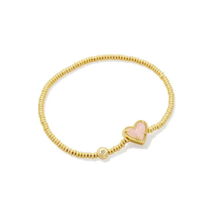 ARI HEART STRETCH BRACELET, GOLD ROSE QUARTZ