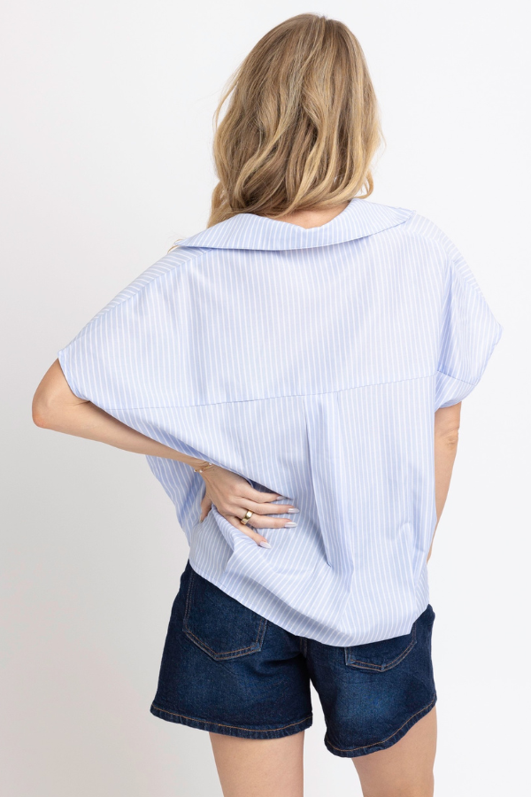 KARLIE: BLUE STRIPE CLASSIC VNECK COLLAR TOP