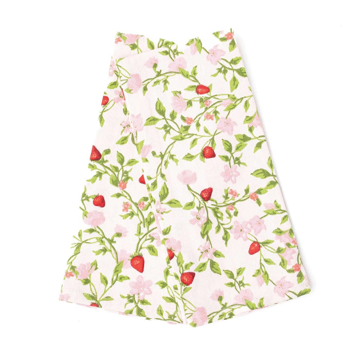 Floral dress with strawberry pattern on a white background