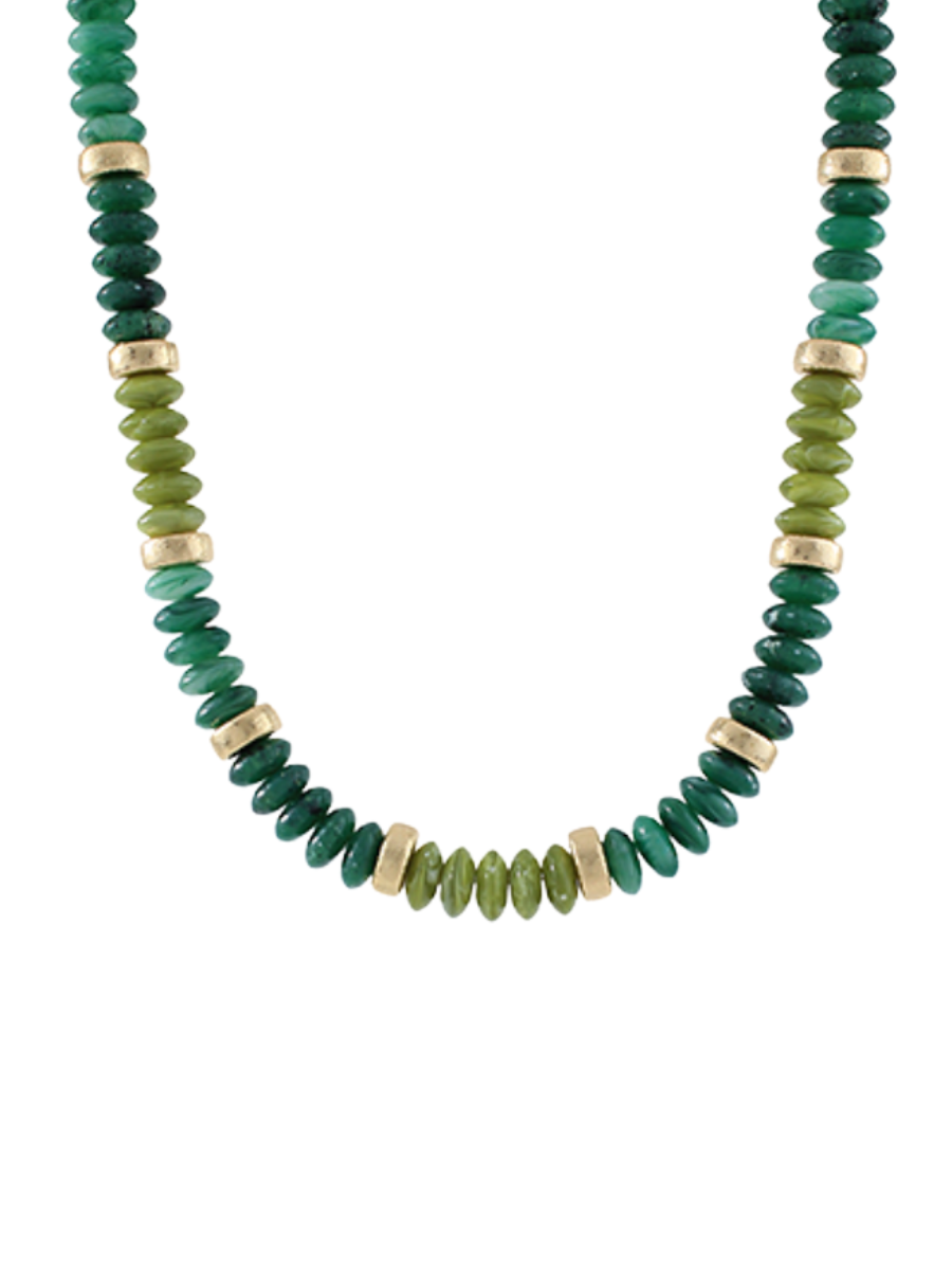 Green & Gold Wide Beaded Necklace | Walker Boutique