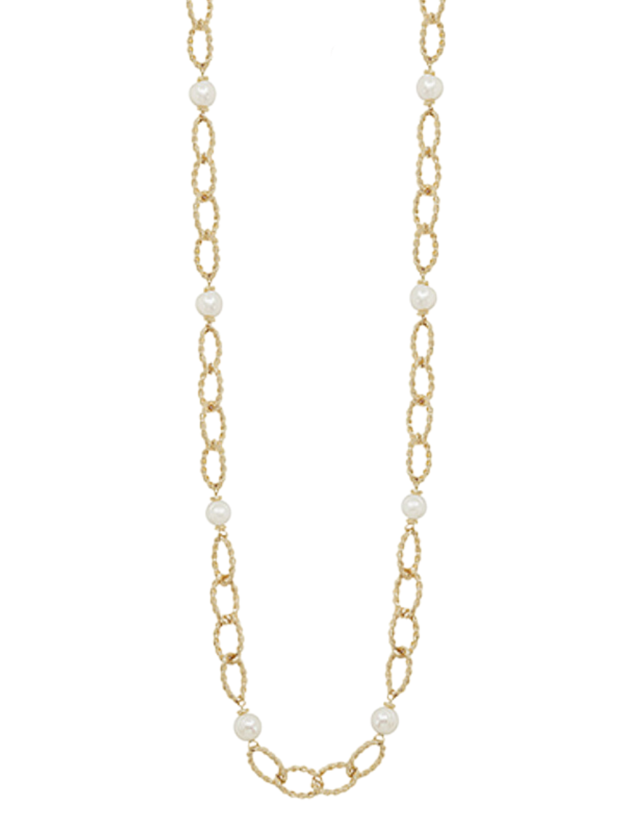 GOLD TWISTED LINK PEARL NECKLACE