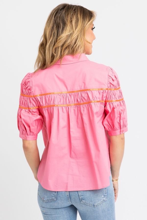 KARLIE: BUBBLEGUM CONTRAST TRIM POPLIN TOP