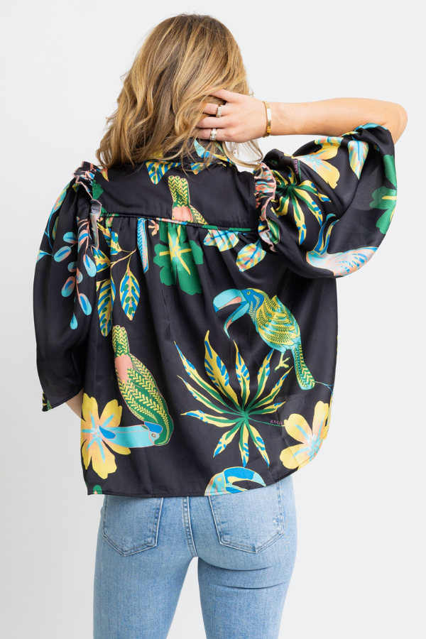 KARLIE: TOUCAN JUNGLE PUFF SLEEVE TOP