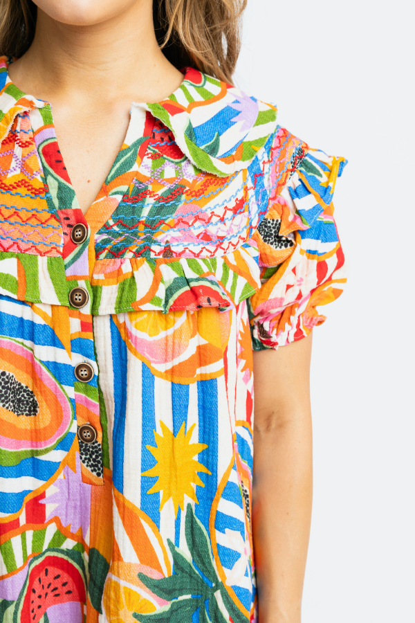 KARLIE: BLUE TROPICAL ISLAND STITCH PETER PAN COLLAR DRESS