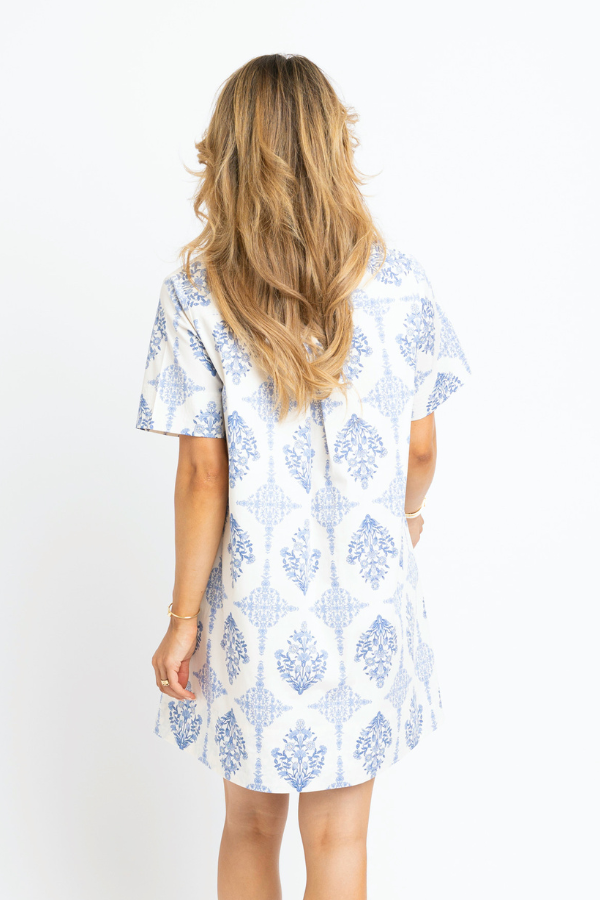 KARLIE: FRENCH BLUE VINTAGE FLORAL SHIRT DRESS