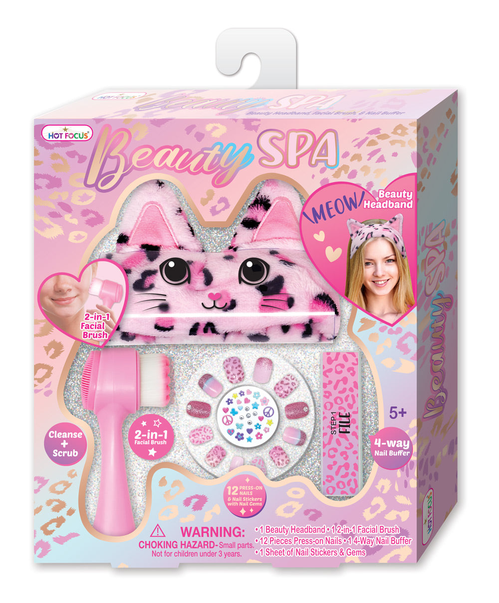 Beauty Spa toy set packaging with a pink cat design on a white background