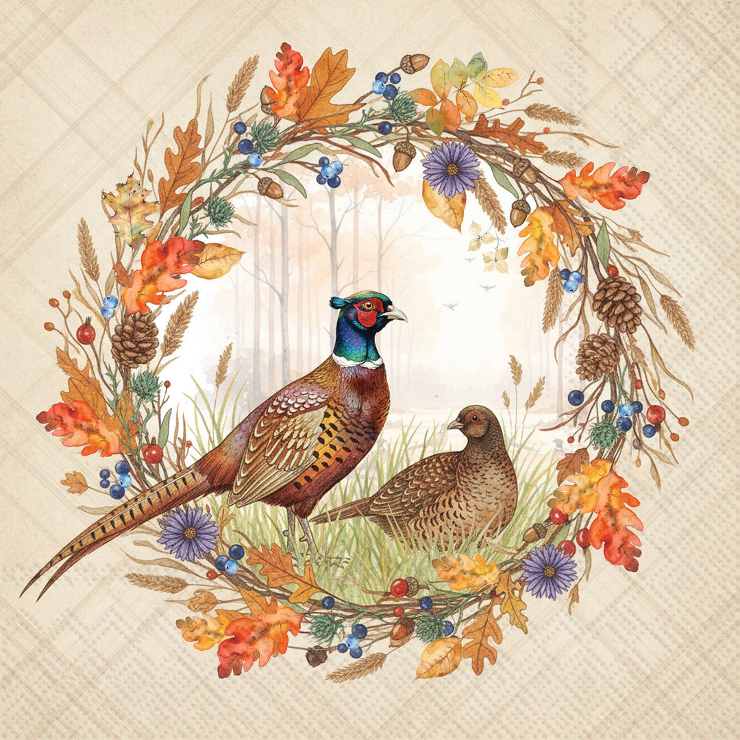 PHEASANT WREATH COCKTAIL NAPKINS