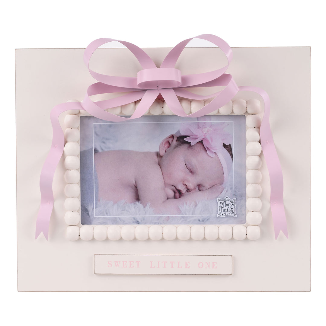 SWEET LITTLE ONE WOODEN FRAME WITH PINK BOW RIBBON