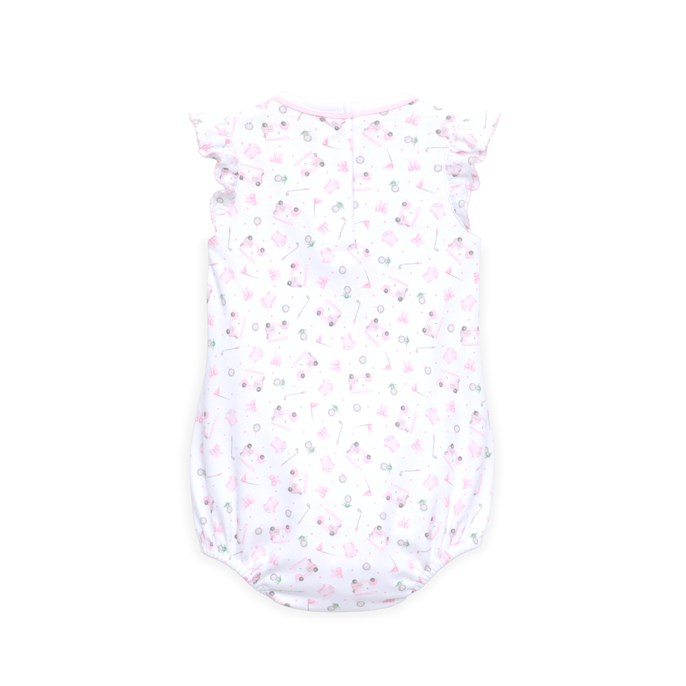 LITTLE GIRL BUBBLE WITH Allover “Little Golfer” print with soft pink accents