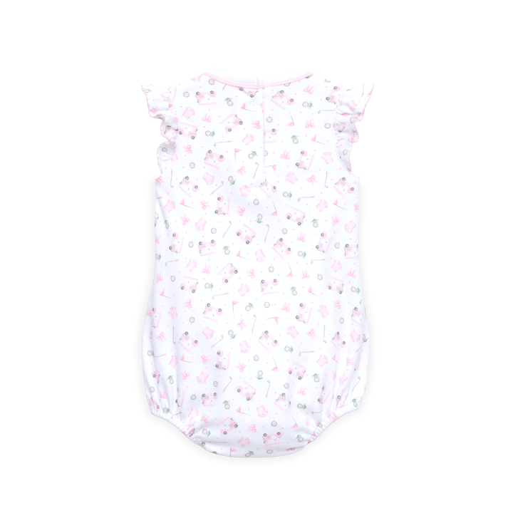 LITTLE GIRL BUBBLE WITH Allover “Little Golfer” print with soft pink accents