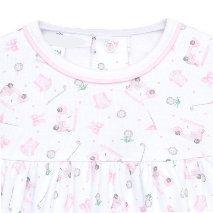 LITTLE GIRL BUBBLE WITH Allover “Little Golfer” print with soft pink accents