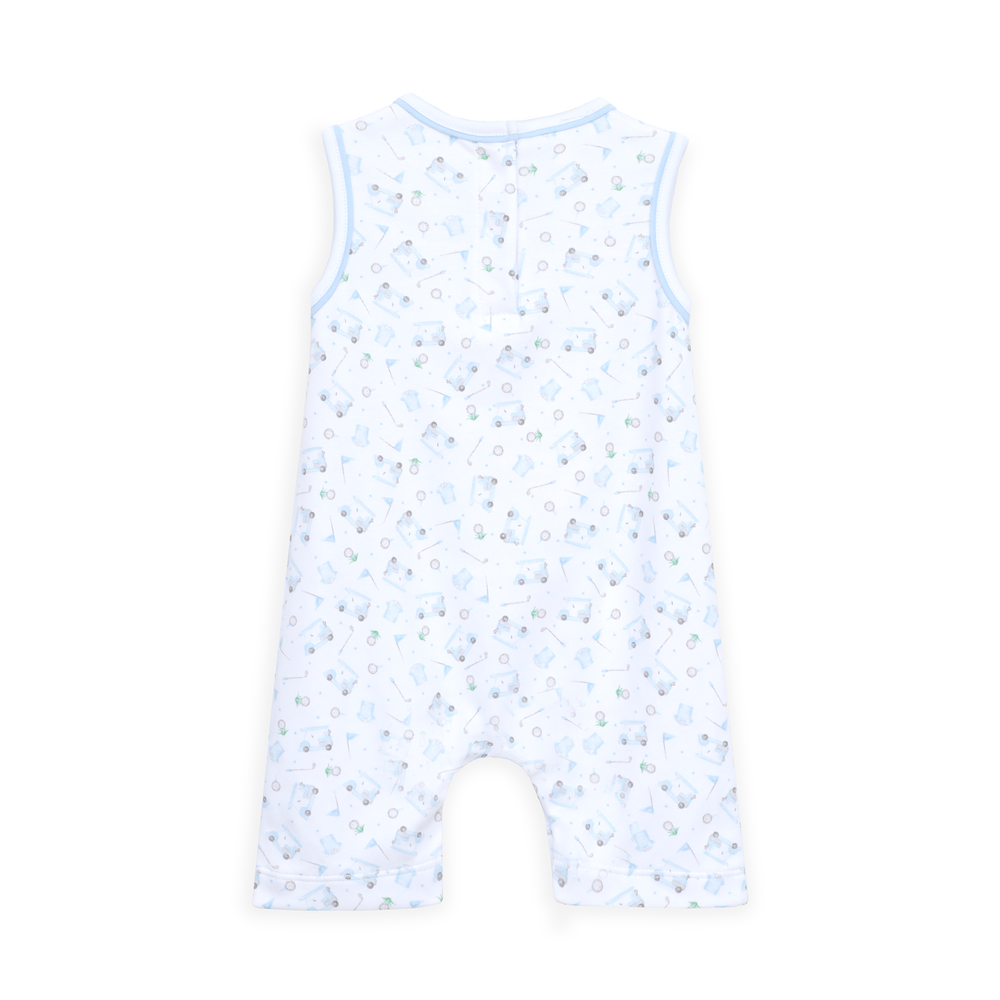 Allover “Little Golfer” print
Sleeveless design
Short playsuit silhouette