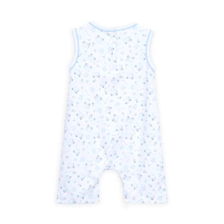 Allover “Little Golfer” print
Sleeveless design
Short playsuit silhouette