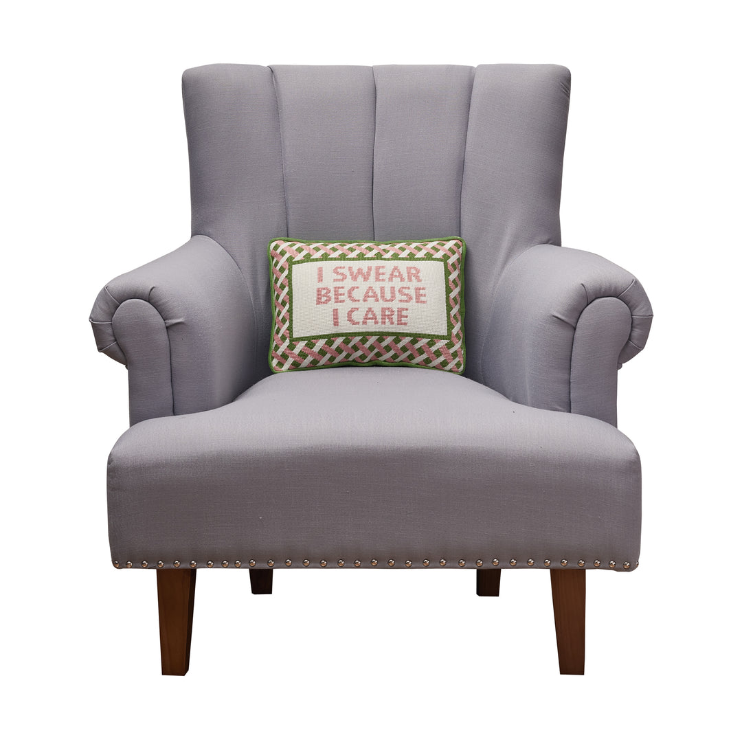 I SWEAR BECAUSE I CARE EMBROIDERED NEEDLEPOINT PILLOW