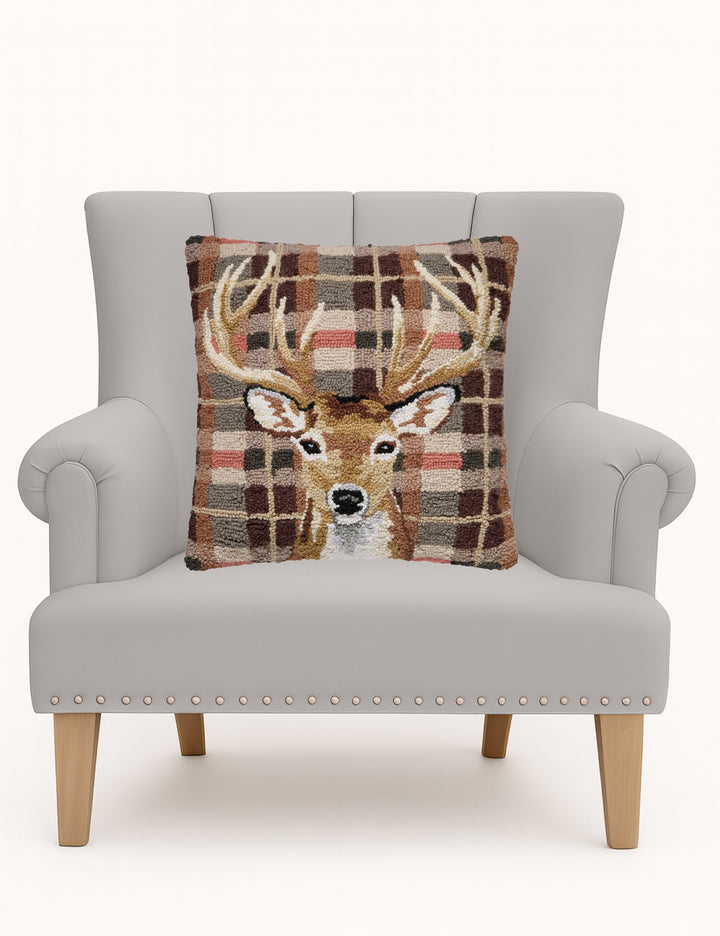 DEER BROWN TARTAN HOOK PILLOW