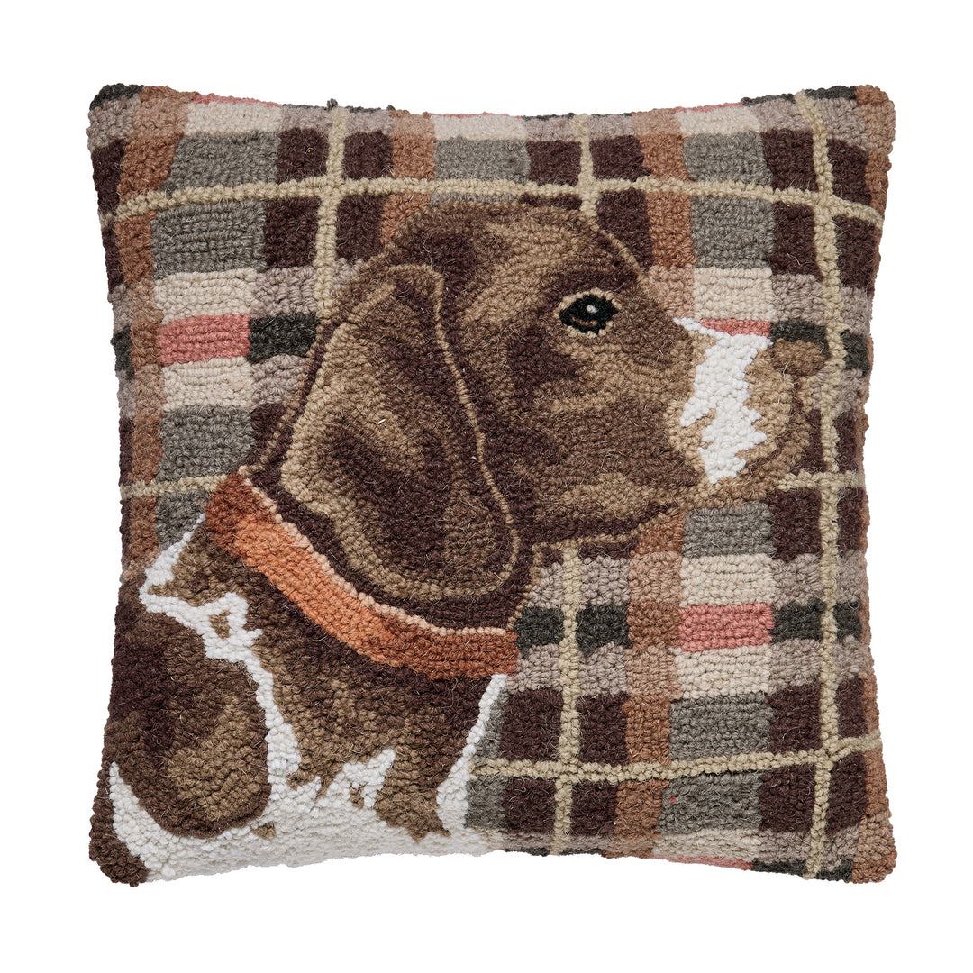 HUNTING DOG BROWN TARTAN HOOK PILLOW
