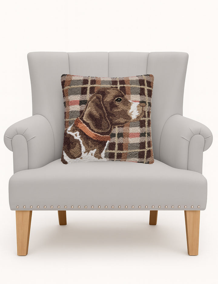 HUNTING DOG BROWN TARTAN HOOK PILLOW