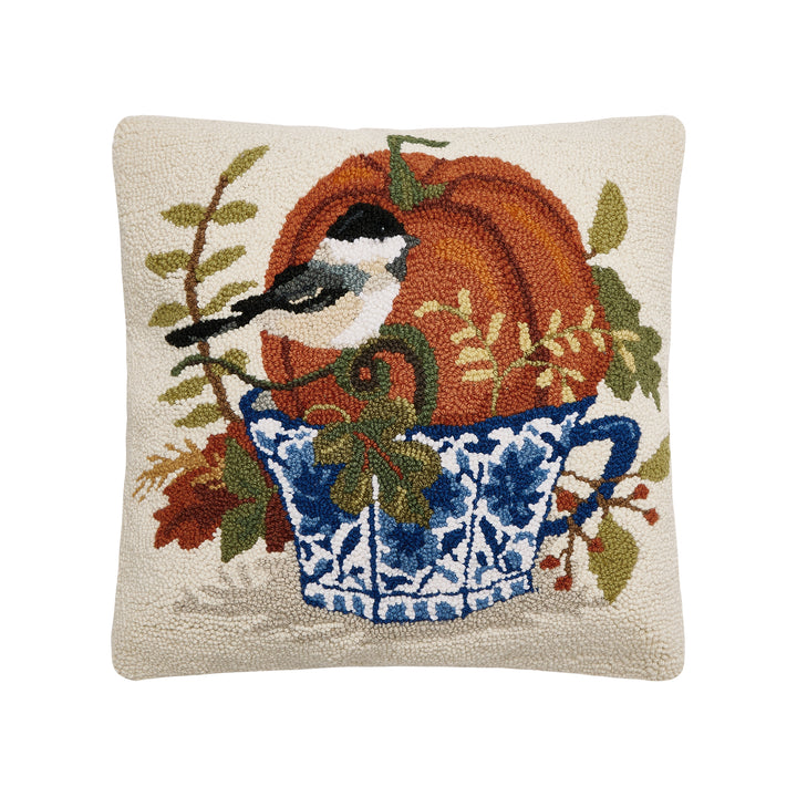 FALL BIRDS WITH TEACUPS HOOK PILLOW