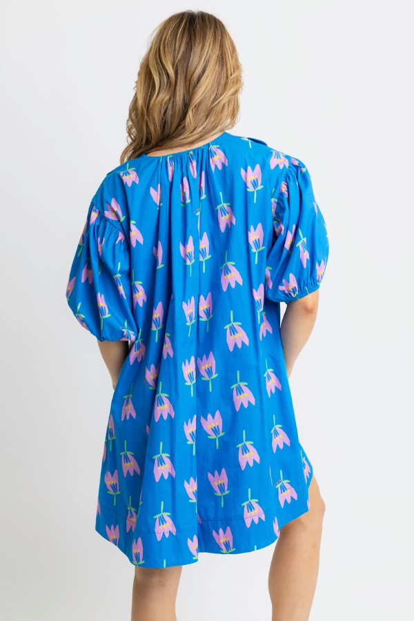 KARLIE: BLUE POPPY SCALLOP VNECK DRESS