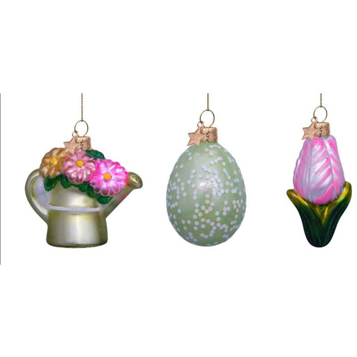 EASTER ORNAMENT SET: WATERCAN, EGG & TULIP