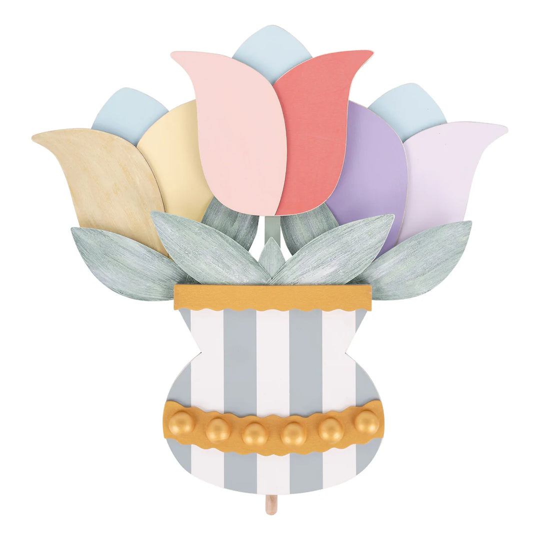 Pastel tulip bouquet door hanger in a blue and white striped vase with gold accents | Walker Boutique