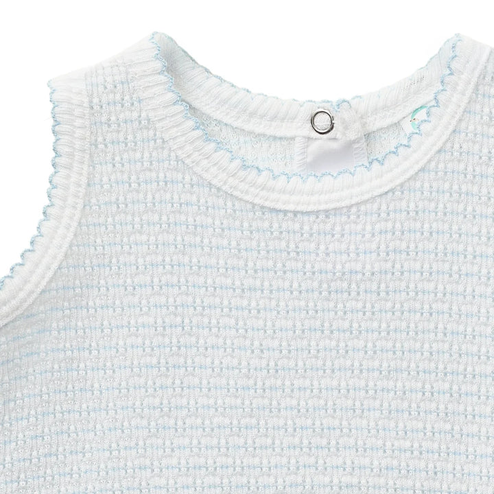 PATY KNIT BLUE PINSTRIPE SLEEVELESS DIAPER SET WITH BOWS