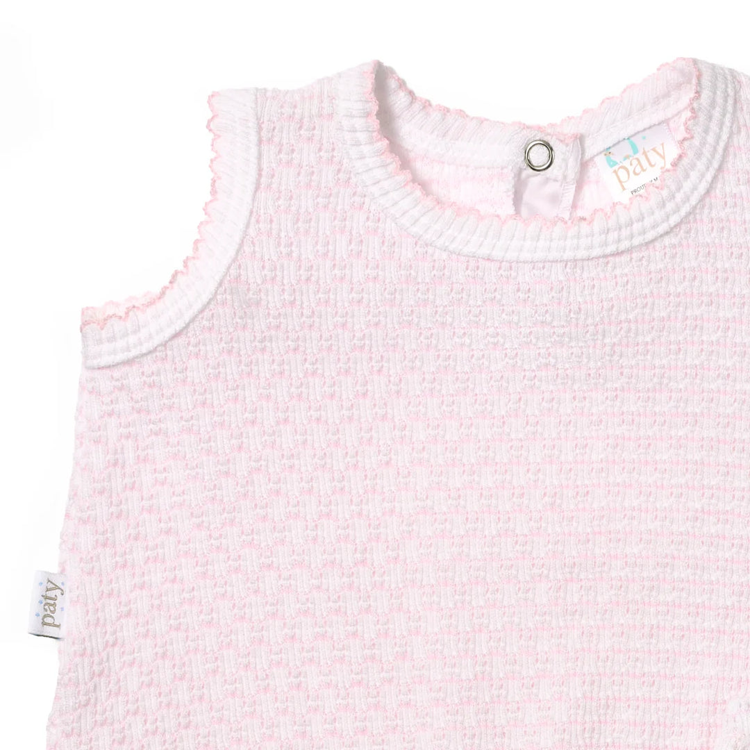 PATY KNIT PINK PINSTRIPE SLEEVELESS DIAPER SET WITH BOWS
