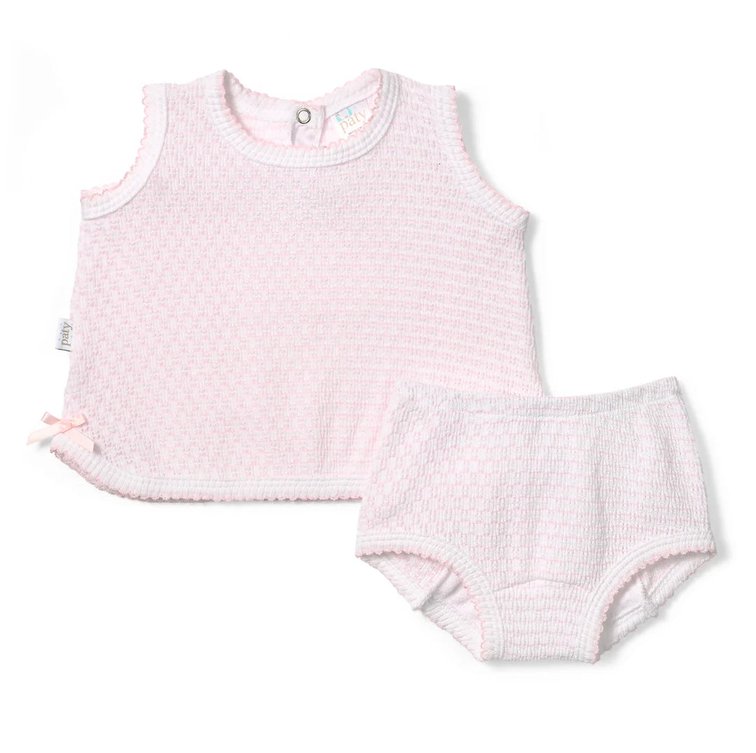 PATY KNIT PINK PINSTRIPE SLEEVELESS DIAPER SET WITH BOWS