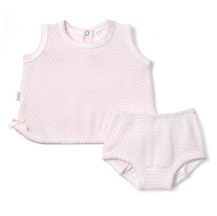 PATY KNIT PINK PINSTRIPE SLEEVELESS DIAPER SET WITH BOWS