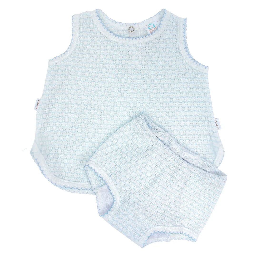 PATY KNIT BLUE PINSTRIPE SLEEVELESS DIAPER SET WITH BOWS