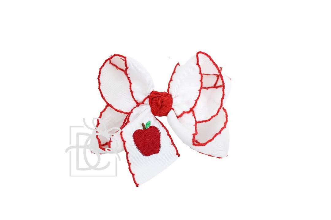 WHITE CROCHETED EDGE BOW WITH APPLE