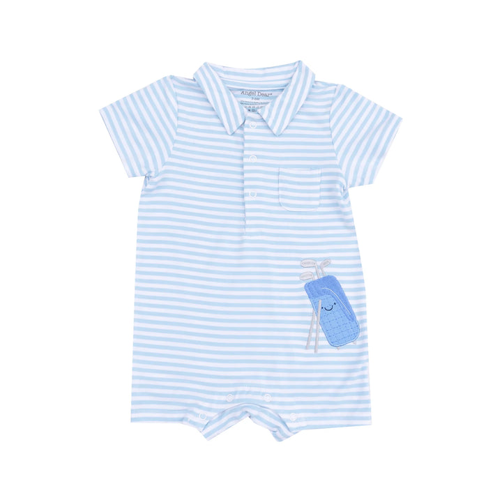 BLUE STRIPE GOLF APPLIQUE POLO SHORTIE ROMPER