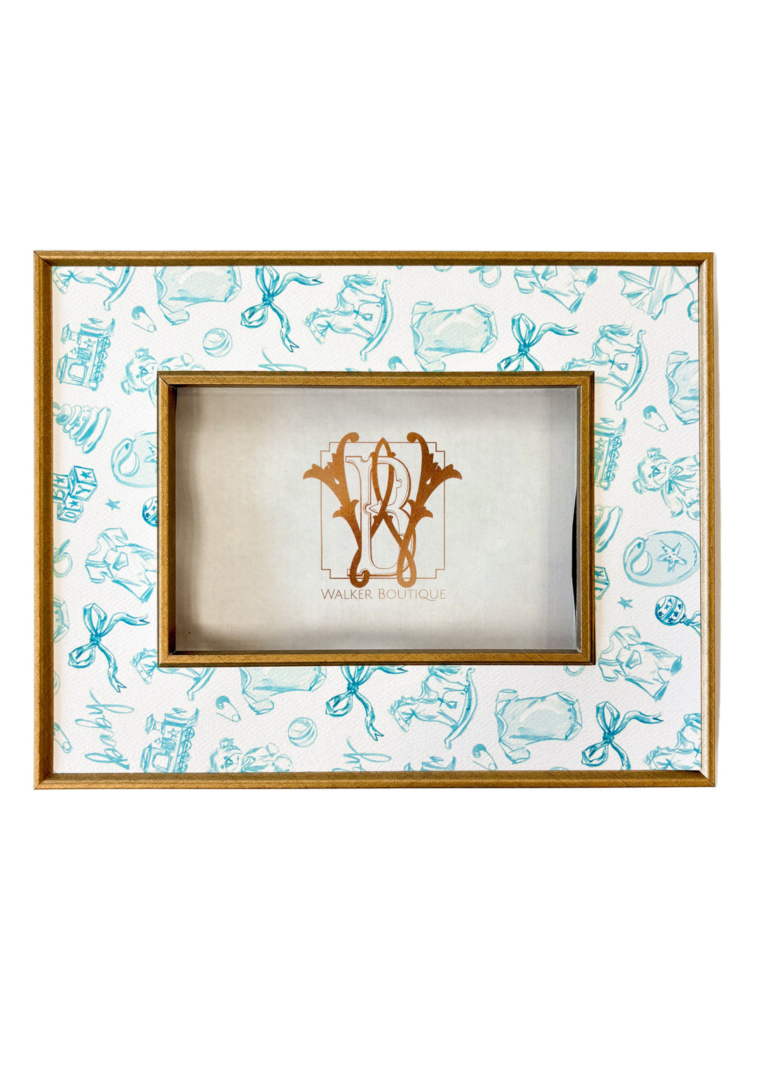 Gold & Blue Baby Toile Pattern 4x6 Frame – Classic Baby Toile Picture Frame with Gold Accents | Walker Boutique