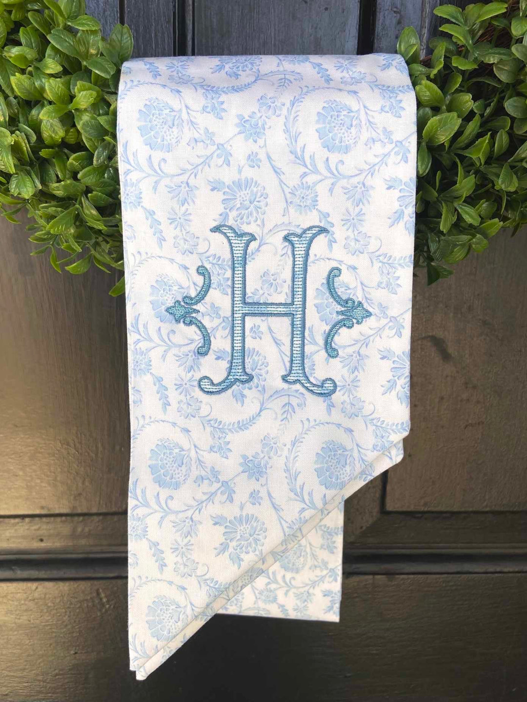 LIGHT BLUE MONOGRAMMED WREATH SASH