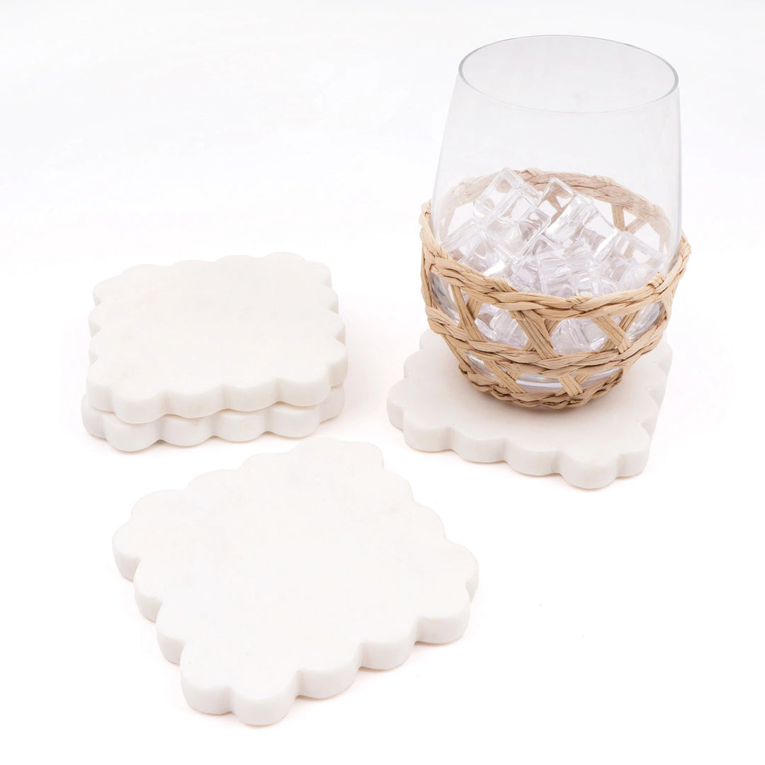 SCALLOPED MARBLE COASTER SET