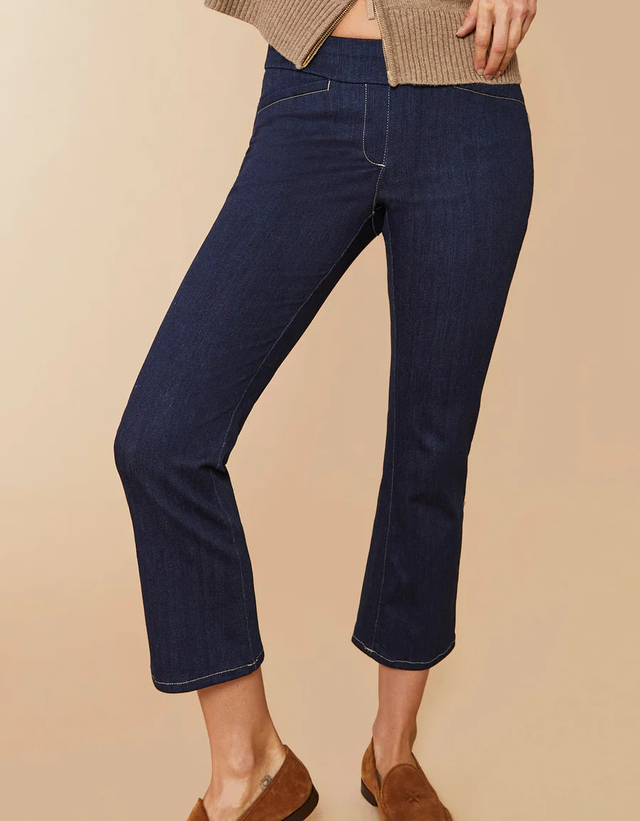 SPARTINA: MAREN DENIM KICK FLARE PANT | RINSE WASH DARK BLUE