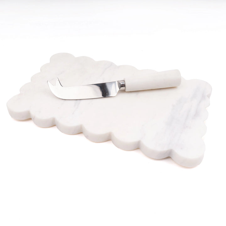 SCALLOPED MARBLE TRAY & KNIFE SET