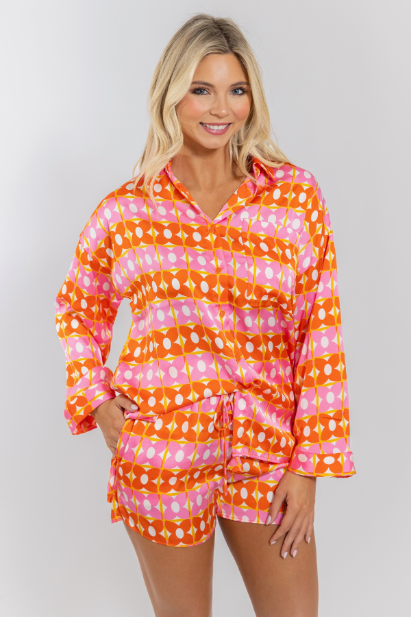 KARLIE: PINK RETRO FLORAL ELASTIC POCKET SHORT