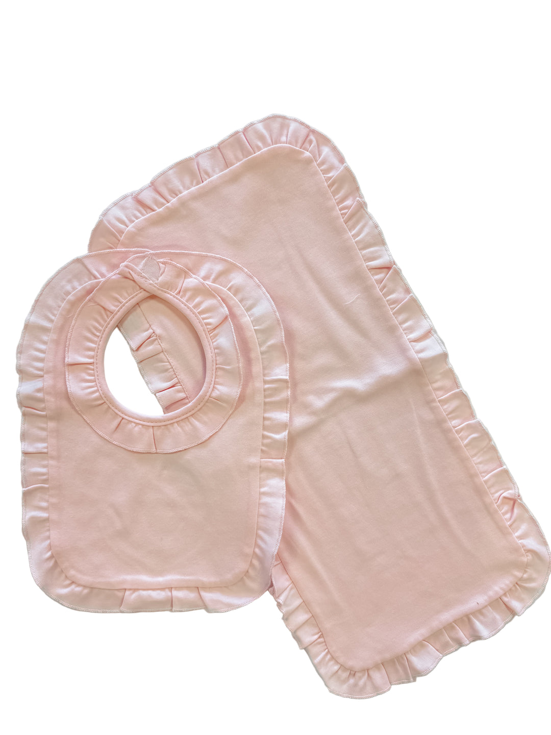 Pink Ruffled Bib & Burp Cloth Set – Soft Baby Gift Set with Delicate Ruffle Trim | Walker Boutique