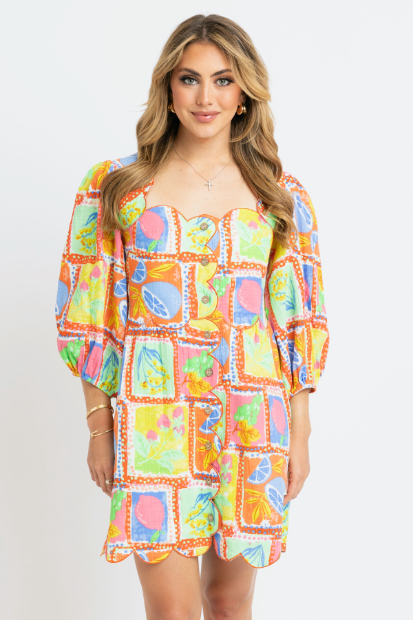 KARLIE: LIME FRUIT GAUZE SCALLOP DRESS