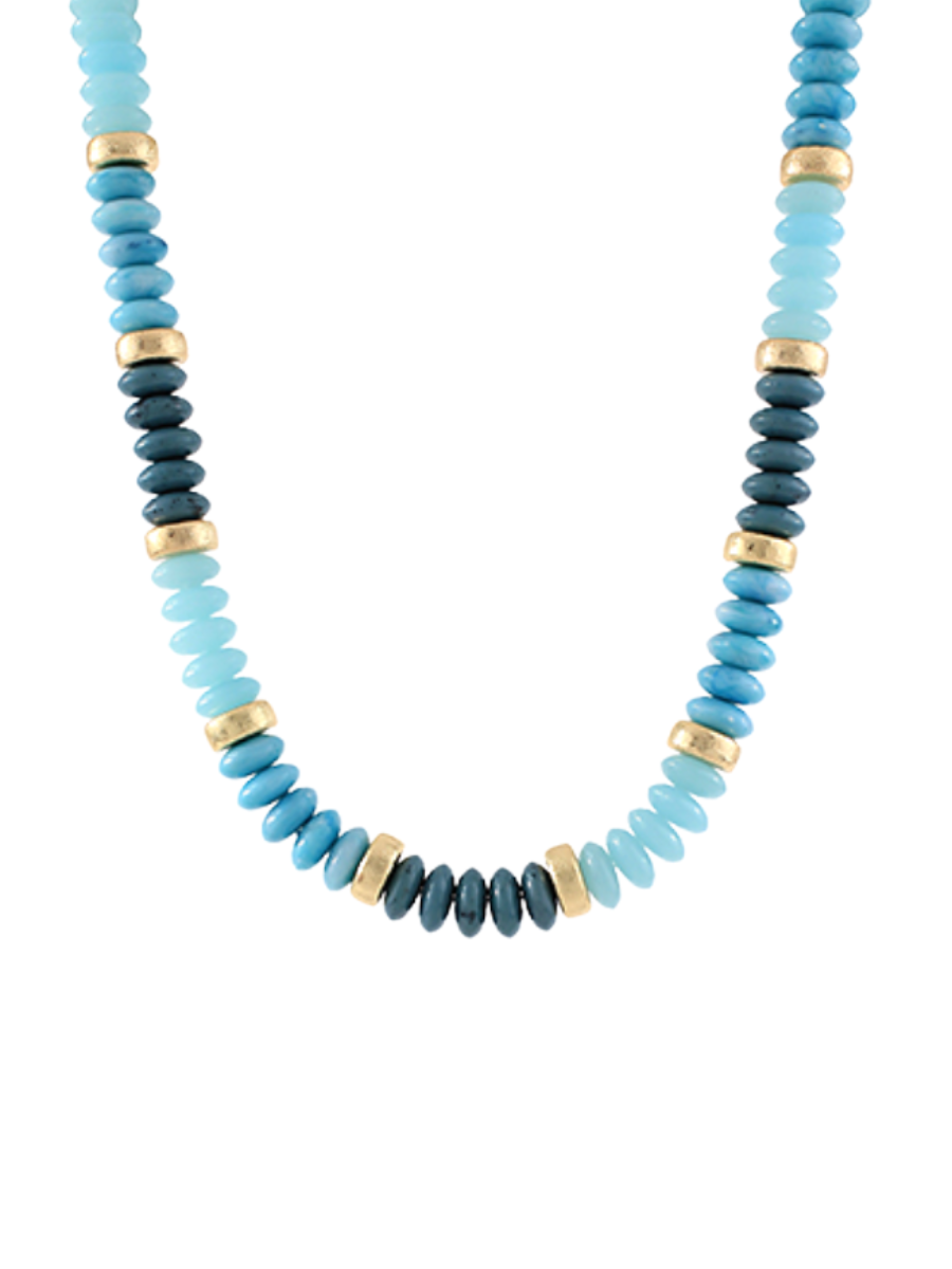 Turquoise & Gold Wide Beaded Necklace | Walker Boutique