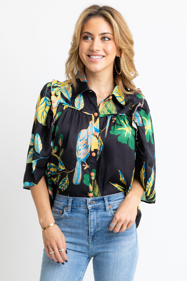 KARLIE: TOUCAN JUNGLE PUFF SLEEVE TOP