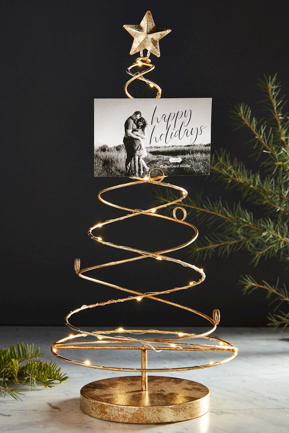 GOLD LIGHT UP TREE CARD HOLDER