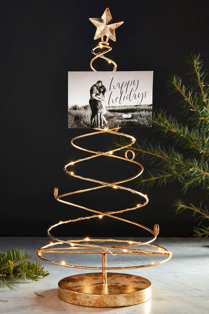 GOLD LIGHT UP TREE CARD HOLDER