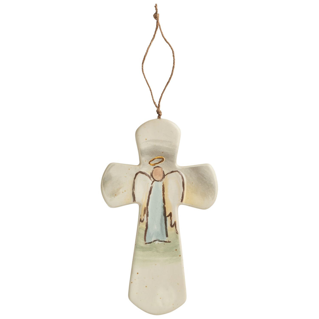  Stoneware cross with twine hanger. Sawtooth hardware.